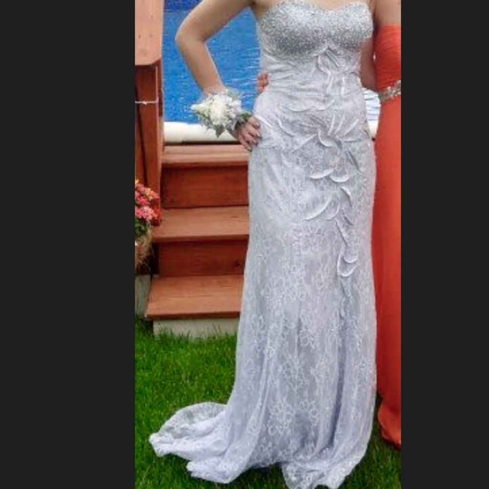 Silver Prom Dress w/ crystal detailing size 0-2